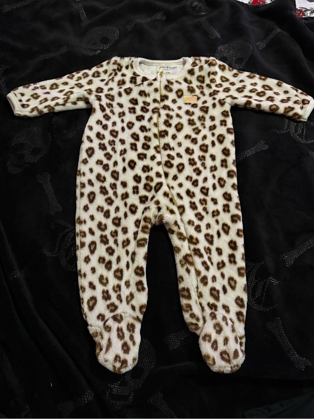 Leopard Print Fleece Baby One-Piece - Cream & Brown